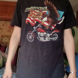 Vintage Eagle Motorcycle Graphic Tee in Black with Red Accents